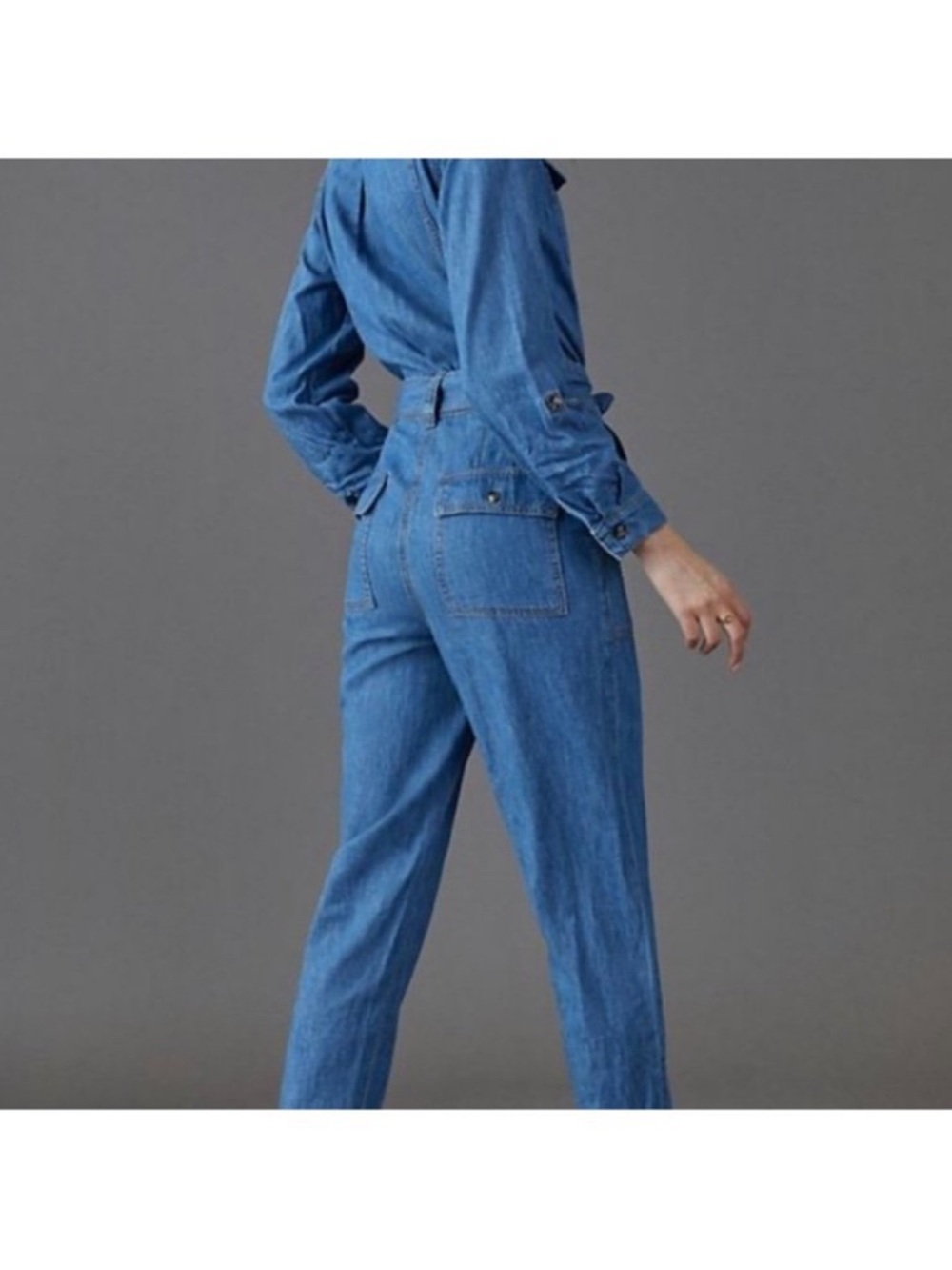 Anthropologie Blue Denim Tie-Waist Utility Jumpsuit - Picture 2 of 8
